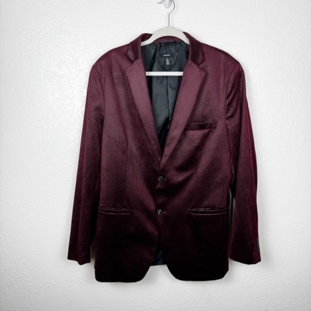 Alfani Burgundy Red Black Velvet Textured 2 Button Blazer Holiday Size Large